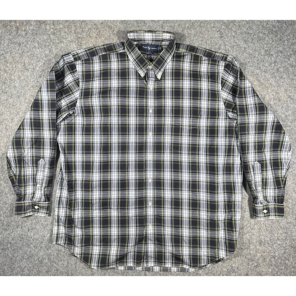 Ralph Lauren Classic Fit Shirt 2XB Big Black Blue Green Plaid Button Down
